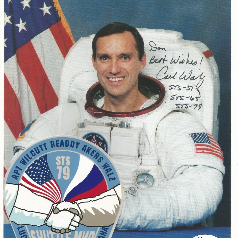 Vintage Official NASA Astronaut Carl E. Walz & Sticker JSA COA  Photo: 8" x 10"